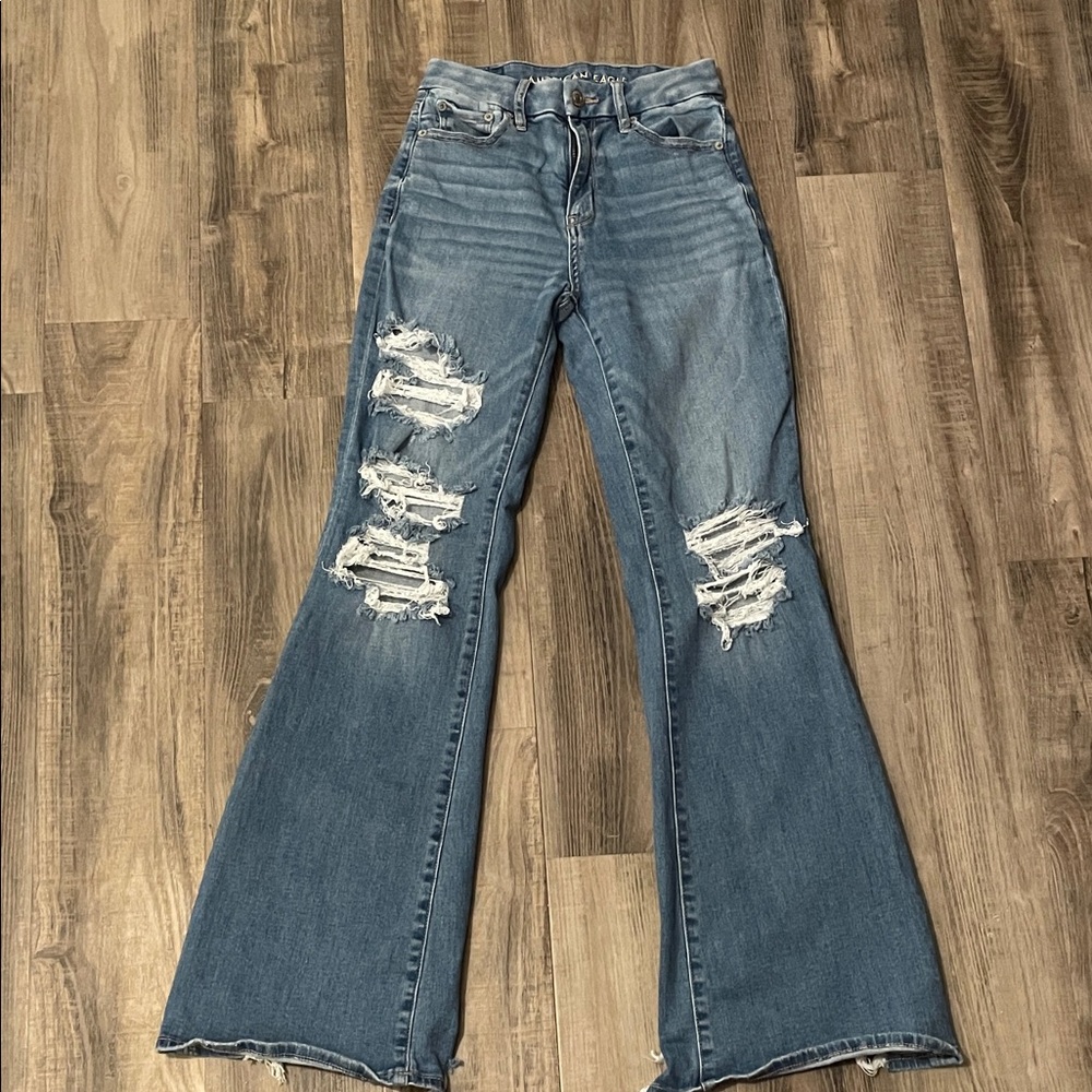 American Eagle Outfitters Light Blue Distressed Flare Jeans
